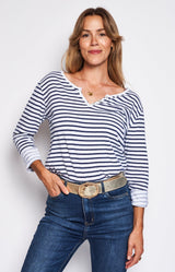 T-SHIRT STRIPES NAVY CHIC VERSATILE 100% COTTON FRENCH FASHION - VOLANGE PARIS