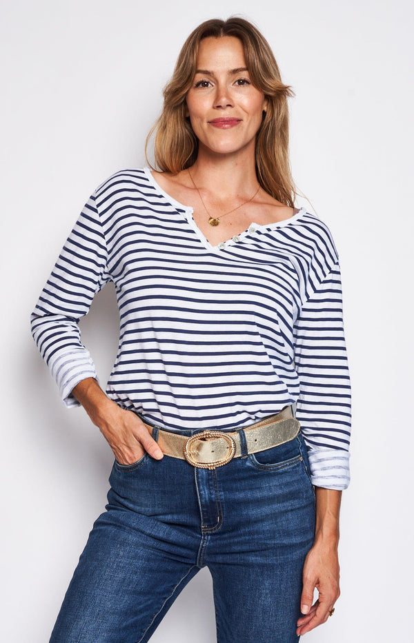 T-SHIRT STRIPES NAVY CHIC VERSATILE 100% COTTON FRENCH FASHION - VOLANGE PARIS