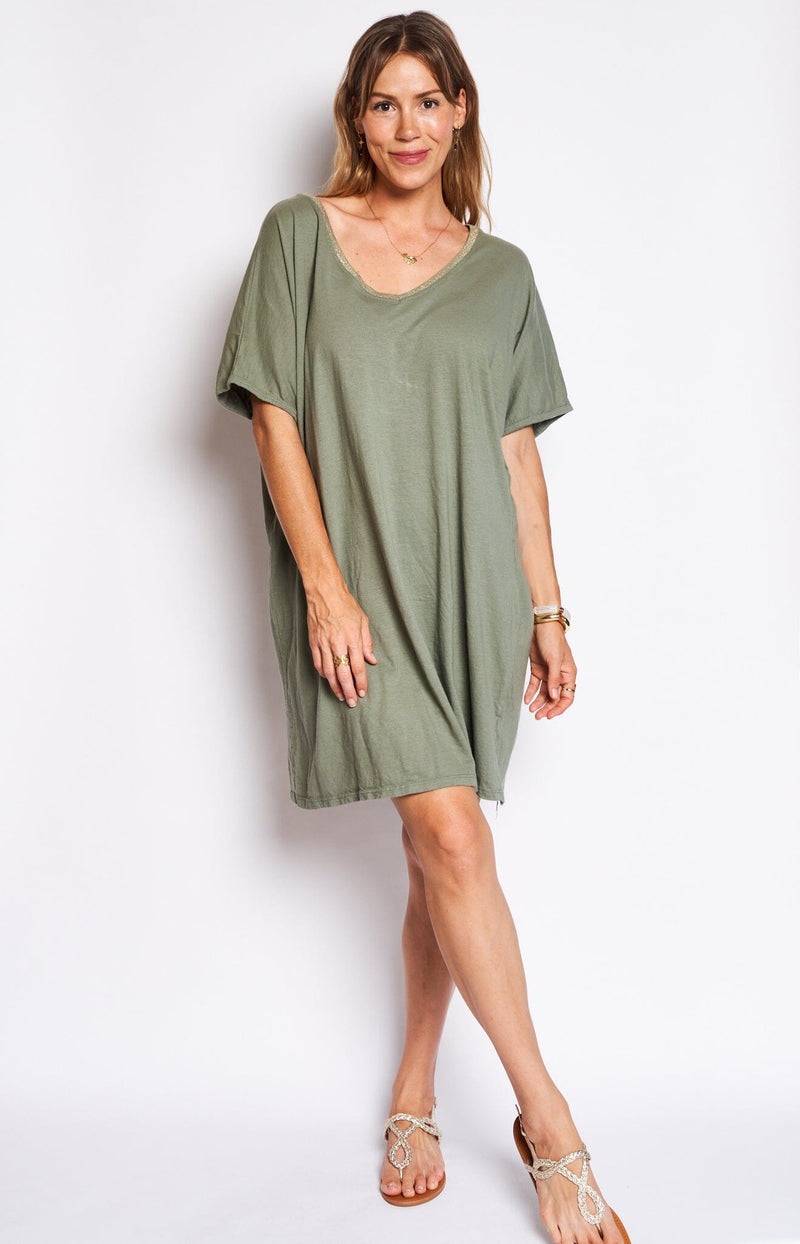 BEACH DRESS KHAKI COTTON - VOLANGE PARIS