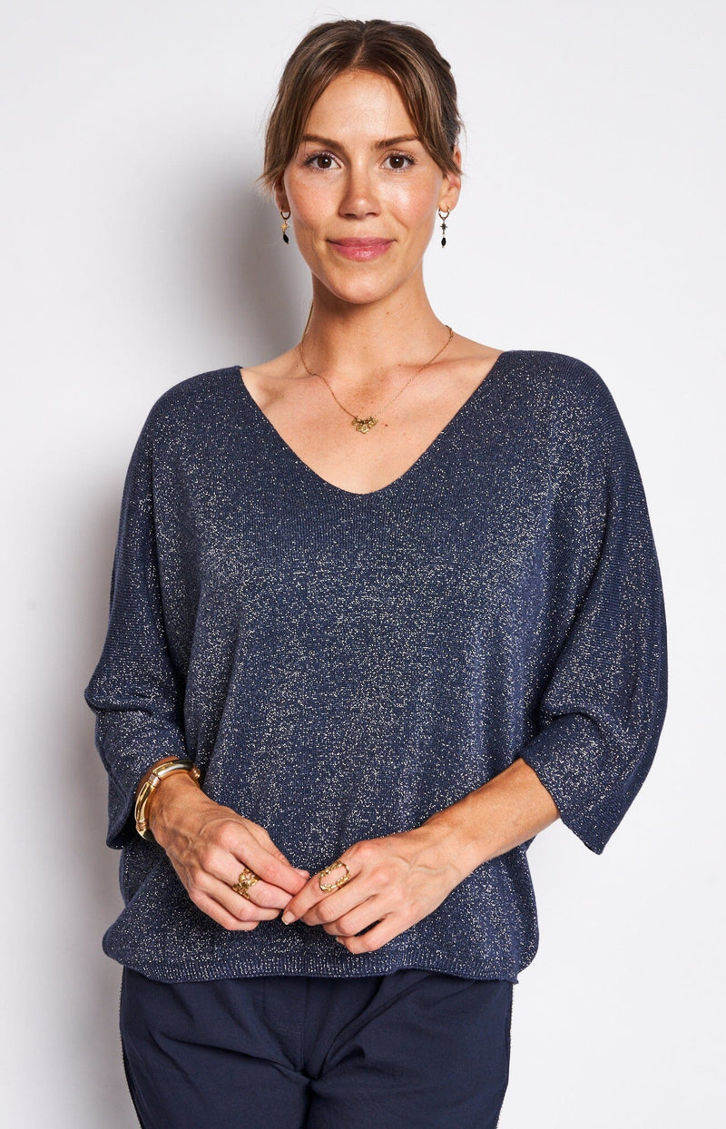 STYLISH LOOSE FIT SWEATER NAVY AND GLITTER - VOLANGE PARIS