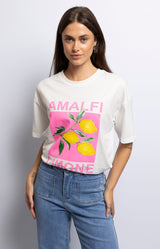 White cotton Amalfi lemon graphic T-shirt Parisian summer style by Volange Paris