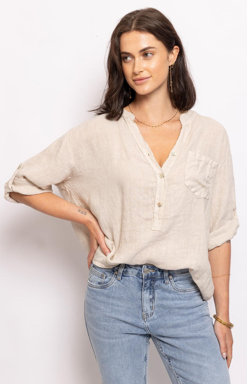 elegant beige linen tunic beautiful breathable fabric one size - french fashion by Volange paris