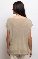 Beige sparkly knit top with a subtle metallic shimmer, flattering V-neck and relaxed fluid fit – Volange Paris, Parisian fashion in Sydney (Mosman, Paddington and Bronte) or Australia-wide online.