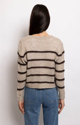 Beige cropped knit cardigan with dark brown stripes – Volange Paris, Sydney French fashion boutique (Mosman, Paddington and Bronte) and Australia-wide online.