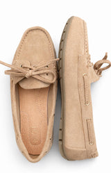 Beige vegan leather boat shoes with lace detail and rubber sole – Parisian elegance by Volange Paris, French fashion footwear in Sydney (Mosman, Paddington and Bronte) or Australia-wide online.