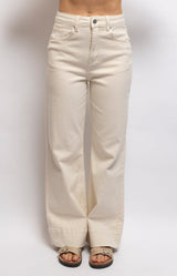 Beige wide-leg cotton pants with a flattering high waist, full-length leg and comfortable stretch – Volange Paris, Parisian fashion in Sydney (Mosman, Paddington and Bronte) or Australia-wide online.