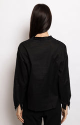 Black cotton blouse with gathered neckline – Volange Paris, Parisian fashion in Sydney (Mosman, Paddington and Bronte) or Australia-wide online.
