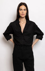 Black cotton blouse with gathered neckline – Volange Paris, Parisian fashion in Sydney (Mosman, Paddington and Bronte) or Australia-wide online.