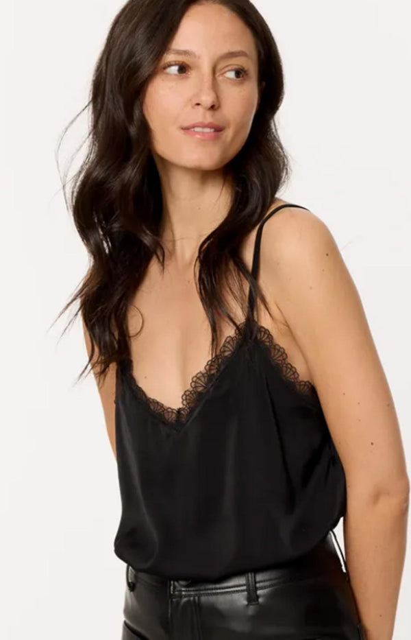 Black lace trim camisole | Cami Lace Black | Volange Paris