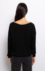Black mohair blend cardigan with slouchy relaxed fit, V-neck and button front, Parisian elegance by Volange Paris, French fashion in Sydney.