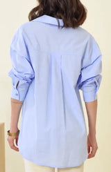 Blue cotton shirt with a flattering semi-slim fit and hidden "Mon amour" – Volange Paris, Parisian fashion in Sydney (Mosman, Paddington and Bronte) or Australia-wide online.