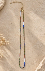 Blue green beaded stone necklace with soft natural tones, a delicate design and gold-tone details – Volange Paris, Parisian fashion in Sydney (Mosman, Paddington and Bronte) or Australia-wide online.