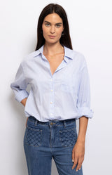 Classic blue and white striped cotton shirt – Effortless Parisian wardrobe staple from Volange Paris