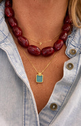 Bordeaux resin bead necklace with glossy oval beads – Parisian elegance by Volange Paris, French fashion accessories in Sydney (Mosman, Paddington and Bronte) or Australia-wide online.