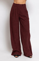 Bordeaux wide-leg corduroy pants with high waist and flowing silhouette – Volange Paris, Parisian fashion in Sydney (Mosman, Paddington and Bronte) or Australia-wide online.