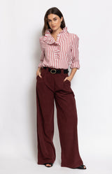 Bordeaux wide-leg corduroy pants with high waist and flowing silhouette – Volange Paris, Parisian fashion in Sydney (Mosman, Paddington and Bronte) or Australia-wide online.