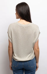 Champagne metallic knit top with a subtle shimmer, relaxed fit, cap sleeves and ribbed trims – Volange Paris, Parisian fashion in Sydney (Mosman, Paddington and Bronte) or Australia-wide online.