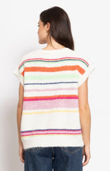 Colourful striped fluffy knit vest with button front – Volange Paris, Parisian fashion in Sydney (Mosman, Paddington and Bronte) or Australia-wide online.