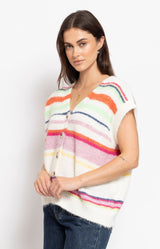 Colourful striped fluffy knit vest with button front – Volange Paris, Parisian fashion in Sydney (Mosman, Paddington and Bronte) or Australia-wide online.