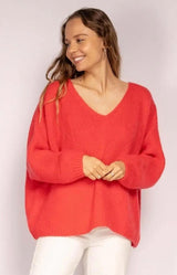 Coral mohair blend V-neck jumper with a soft relaxed fit – Volange Paris, Parisian fashion in Sydney (Mosman, Paddington and Bronte) or Australia-wide online.