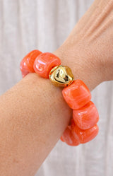 Coral resin bead bracelet with sculptural gold accent – Parisian elegance by Volange Paris, French fashion accessories in Sydney (Mosman, Paddington and Bronte) or Australia-wide online.