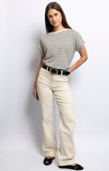 Cream cotton-blend jeans with pocket detail – Casual French fashion by Volange Paris