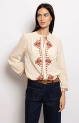 Cream cotton blouse with terracotta embroidery detail – Volange Paris, Parisian fashion in Sydney (Mosman, Paddington and Bronte) or Australia-wide online.
