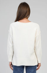 Cream soft knit jumper with relaxed fit and side split detail in a light fluffy knit, wardrobe essential French fashion by Volange Paris, Sydney French fashion.