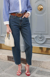 Dark blue high-rise barrel leg jeans – Volange Paris, Parisian fashion in Sydney (Mosman, Paddington and Bronte) or Australia-wide online.