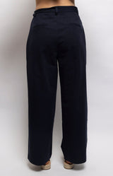 Deep navy pants in 100% cotton with a high-rise waist, front pleats and relaxed wide-leg fit – Volange Paris, Parisian fashion in Sydney (Mosman, Paddington and Bronte) or Australia-wide online.