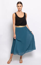 PLEATED SKIRT MIDI TEAL FRENCH FASHION - VOLANGE PARIS