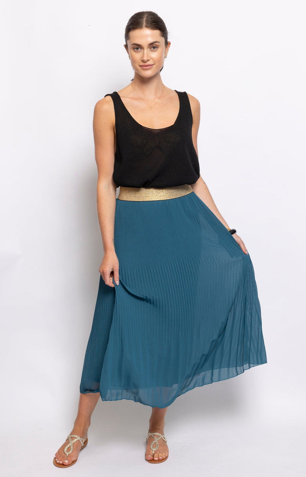 PLEATED SKIRT MIDI TEAL FRENCH FASHION - VOLANGE PARIS