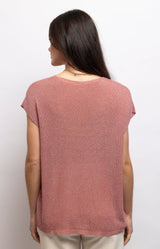 Dusty red sparkly knit top with a subtle metallic shimmer, flattering V-neckline and relaxed fluid fit – Volange Paris, Parisian fashion in Sydney (Mosman, Paddington and Bronte) or Australia-wide online.