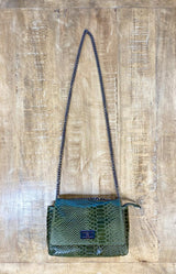 Embossed snakeskin leather crossbody bag with gunmetal hardware and zip closure – Volange Paris, Parisian fashion in Sydney (Mosman, Paddington and Bronte) or Australia-wide online.
