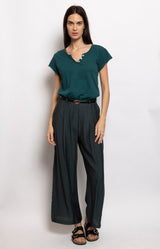 Forest green high-rise wide-leg pants with fluid drape – Volange Paris, Parisian fashion in Sydney (Mosman, Paddington and Bronte) or Australia-wide online.
