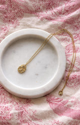 Gold necklace with engraved celestial medallion pendant, Parisian elegance by Volange Paris, French fashion in Sydney