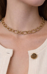 Gold chunky chain necklace with textured oval links, Parisian elegance by Volange Paris, French fashion in Sydney