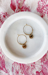 Gold-plated hoop earrings with beaded detail and heart charm – French jewellery design from Volange Paris