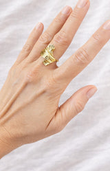 Gold leaf ring with sculptural organic design, Parisian elegance by Volange Paris, French fashion in Sydney