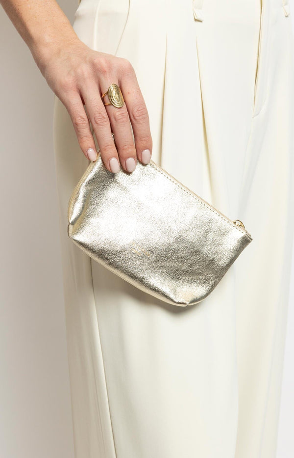 Gold leather travel purse with compact zip design  Made in Italy– Wardrobe essential French fashion by Volange Paris.
