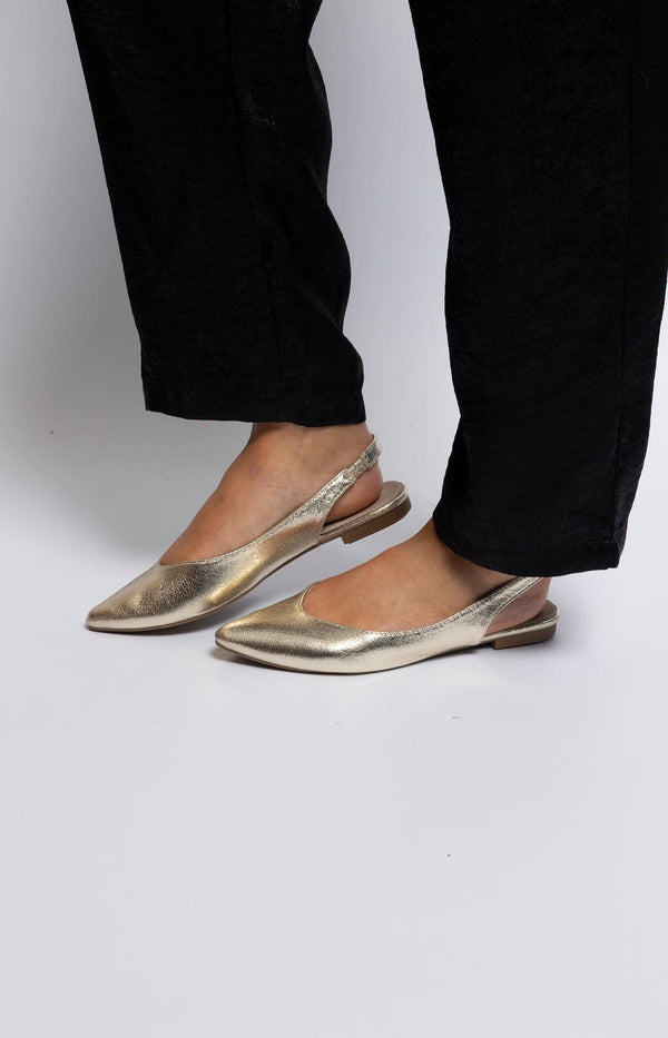 Metallic gold leather slingback flats with pointed toe – Elegant French fashion from Volange Paris