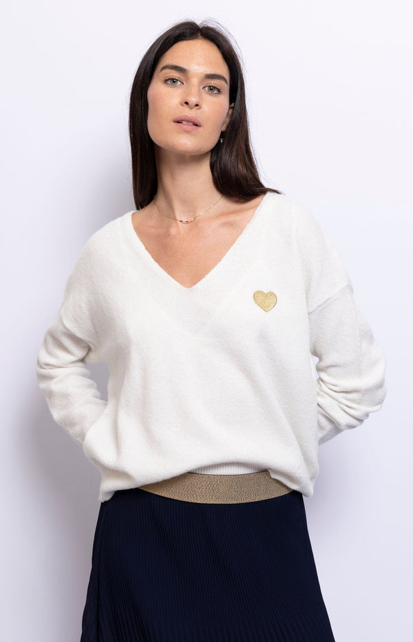 Soft knit jumper with a relaxed fit, crafted from recycled polyester blend, perfect for cozy layering – French fashion by Volange Paris.
