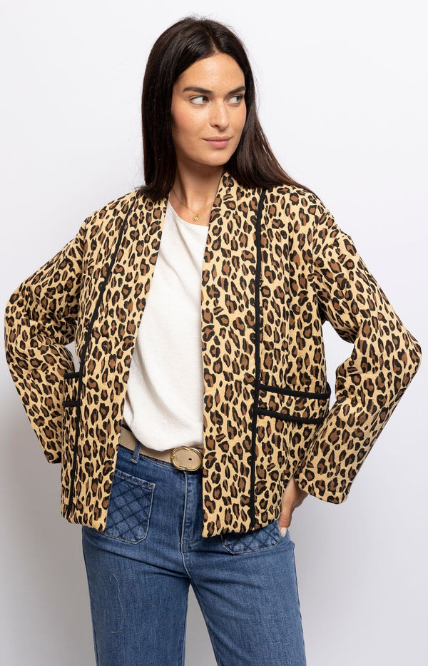 Striking leopard print cotton jacket with contrast trim – Sophisticated French outerwear from Volange Paris