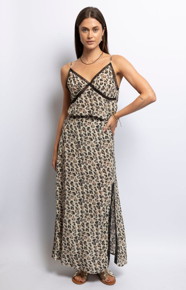 Leopard-print maxi skirt with side slit and relaxed drape – Sydney French fashion by Volange Paris.