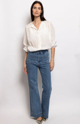 Long high-rise flare denim jeans with front patch pockets Volange Paris, Parisian fashion in Sydney (Mosman, Paddington and Bronte) or Australia-wide online.