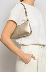 Metallic gold leather bag with removable shoulder and adjustable crossbody straps, zip closure and gold-tone hardware – Volange Paris, Parisian fashion in Sydney (Mosman, Paddington and Bronte) or Australia-wide online.