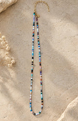 Multicoloured beaded stone necklace with a delicate design, gold-tone details and a relaxed bohemian feel – Volange Paris, Parisian fashion in Sydney (Mosman, Paddington and Bronte) or Australia-wide online.