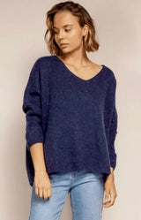 navy mohair blend V-neck jumper with a soft relaxed fit – Volange Paris, Parisian fashion in Sydney (Mosman, Paddington and Bronte) or Australia-wide online.