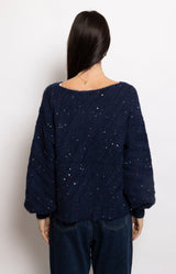 Soft navy knit jumper with delicate sequin detailing and an elegant boat neckline for effortless winter style – Volange Paris, Parisian fashion in Sydney (Mosman, Paddington and Bronte) or Australia-wide online.