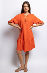 Flowing orange linen dress – Timeless Parisian style by Volange Paris